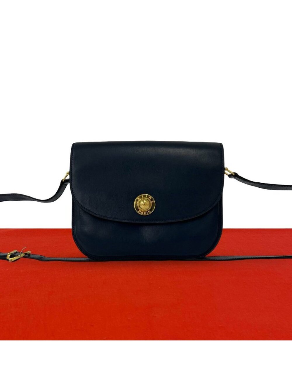 Celine Vintage Star Ball Logo Leather Mini Shoulder Bag Pochette Navy